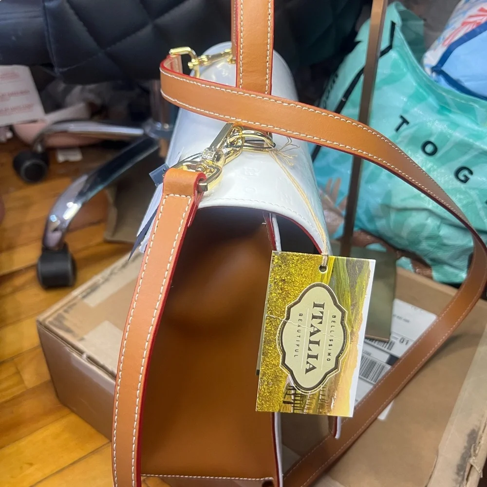 Arcadia Italian patent leather satchel bag white NWT retail $498 - Picture 8 of 16